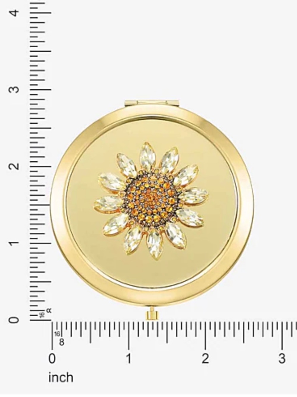 Monet Gold Floral Sunflower Jeweled Compact Mirror - Picture 4 of 7